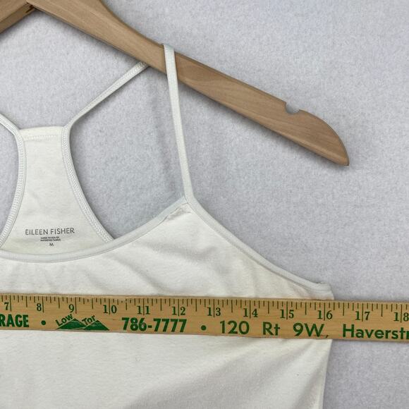 EILEEN FISHER Tank Top M Organic Cotton Jersey Racerback Halter Shelf Bra Ivory - Picture 10 of 13